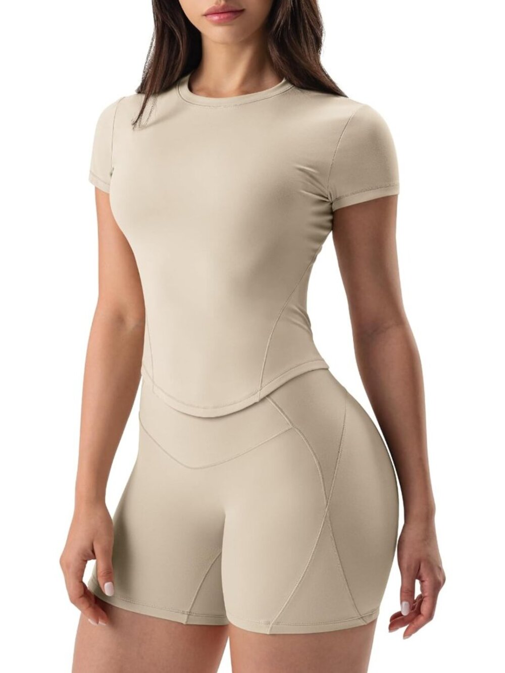 Cropped Short Sleeve Workout Tops for Women - Soft Slim Fit Athletic Gym Shirts